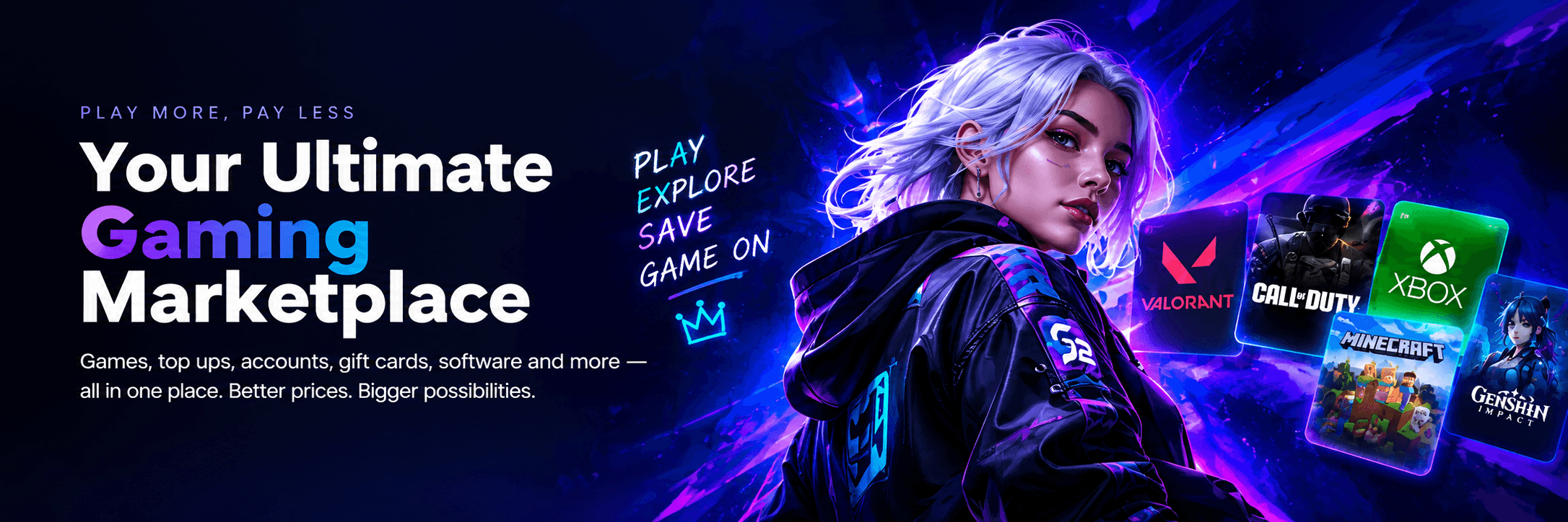 Play more, pay less. Your Ultimate Gaming Marketplace — games, top ups, accounts, gift cards, software and more, all in one place.